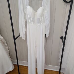 Lulu's White Sheer Sleeve Jumpsuit